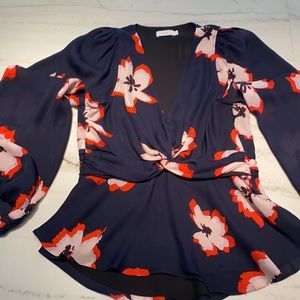 A.L.C. floral navy all silk blouse size 6